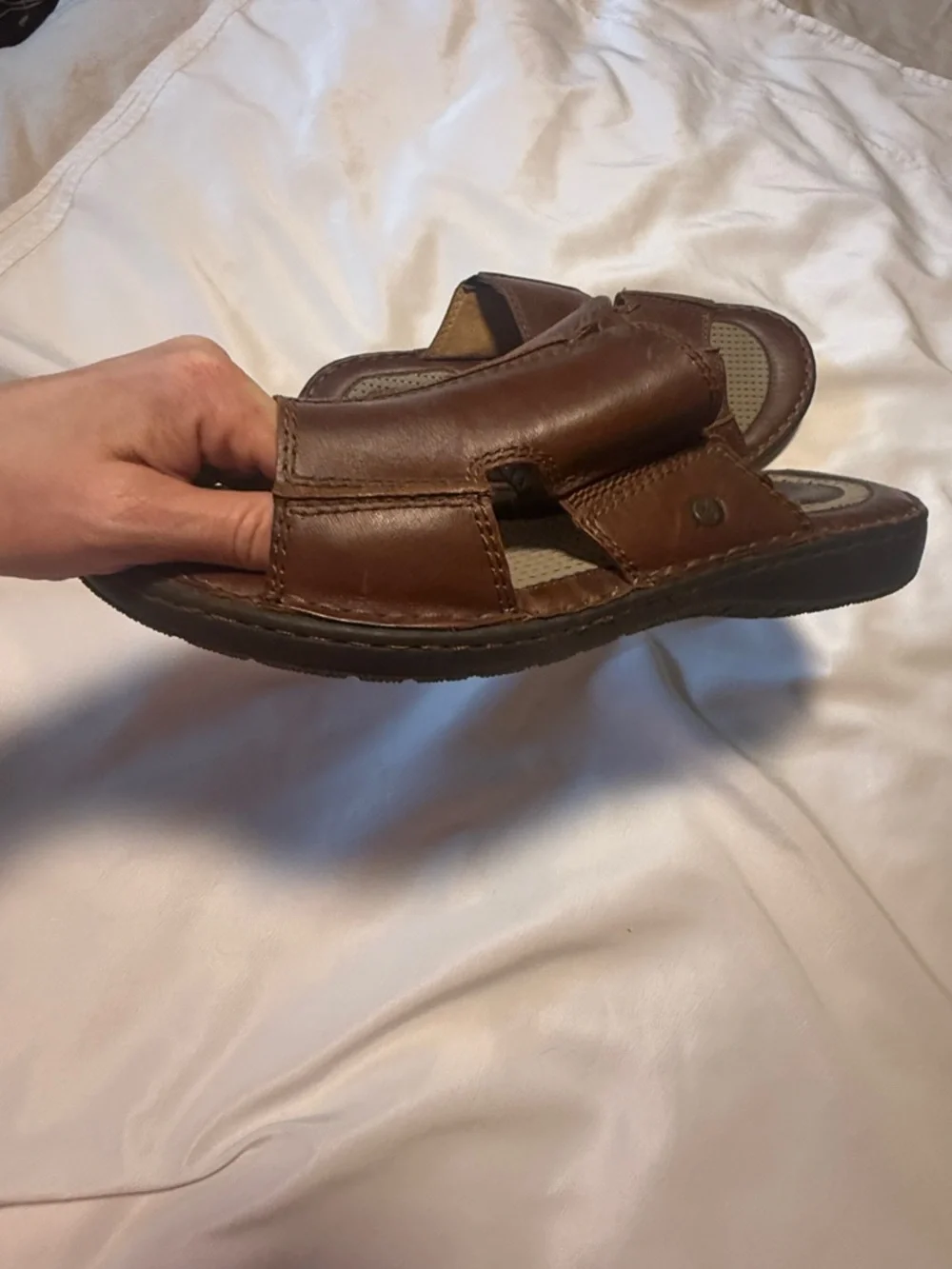 Born Leather Slide Sandals Brown Comfort Casual Slip On Men’s Sz 12